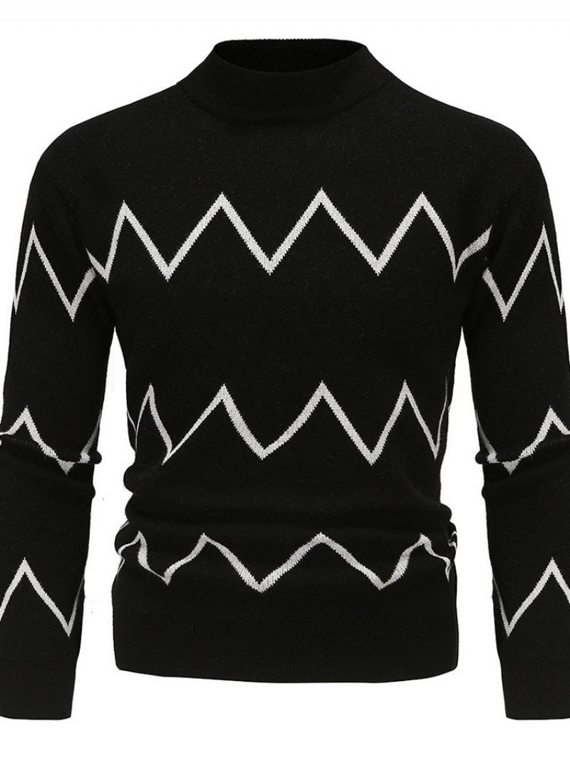 Print Standard Stand Collar Slim Fall Sweater