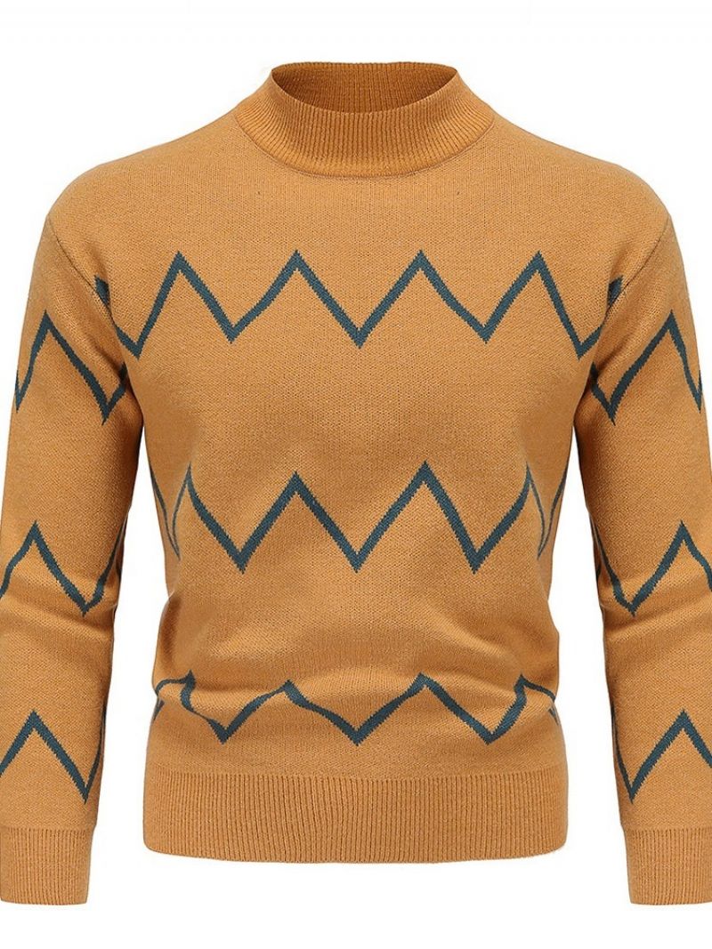 Print Standard Stand Collar Slim Fall Sweater