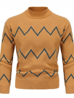 Print Standard Stand Collar Slim Fall Sweater