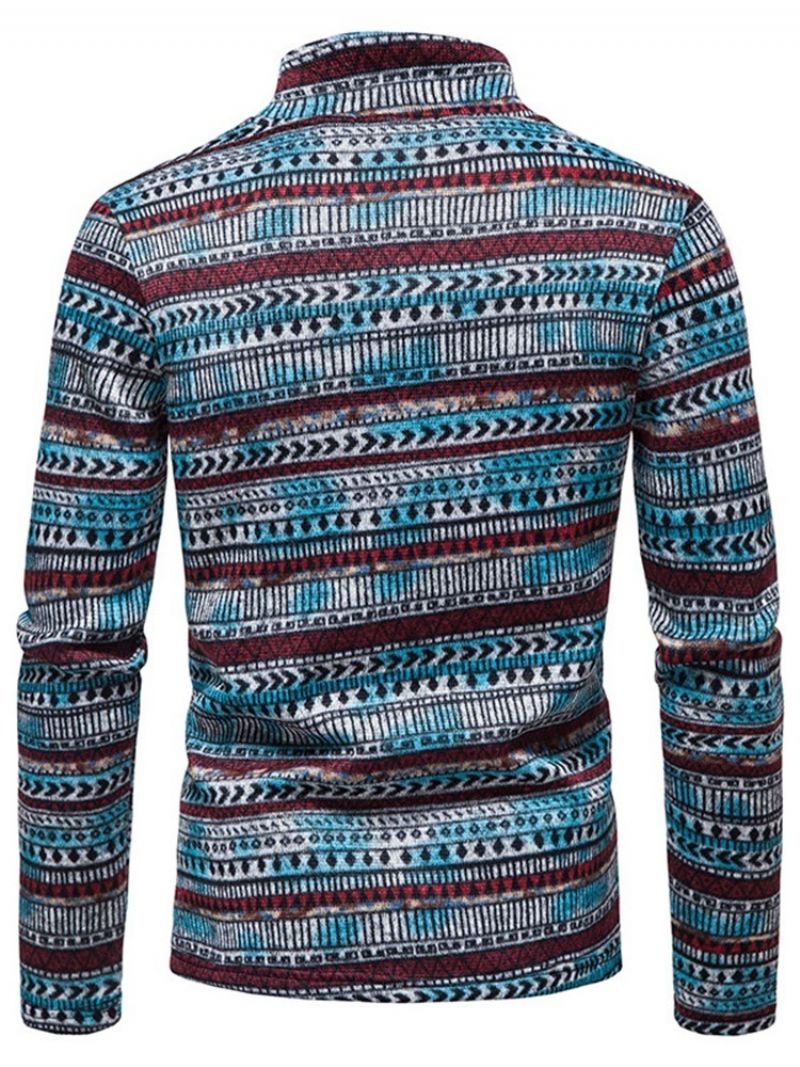 Print Standard Stand Collar Slim Winter Sweater