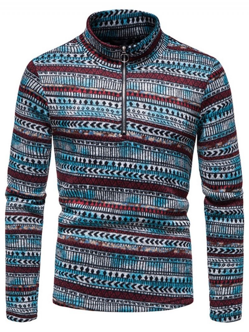 Print Standard Stand Collar Slim Winter Sweater