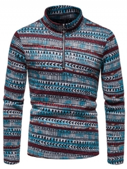 Print Standard Stand Collar Slim Winter Sweater