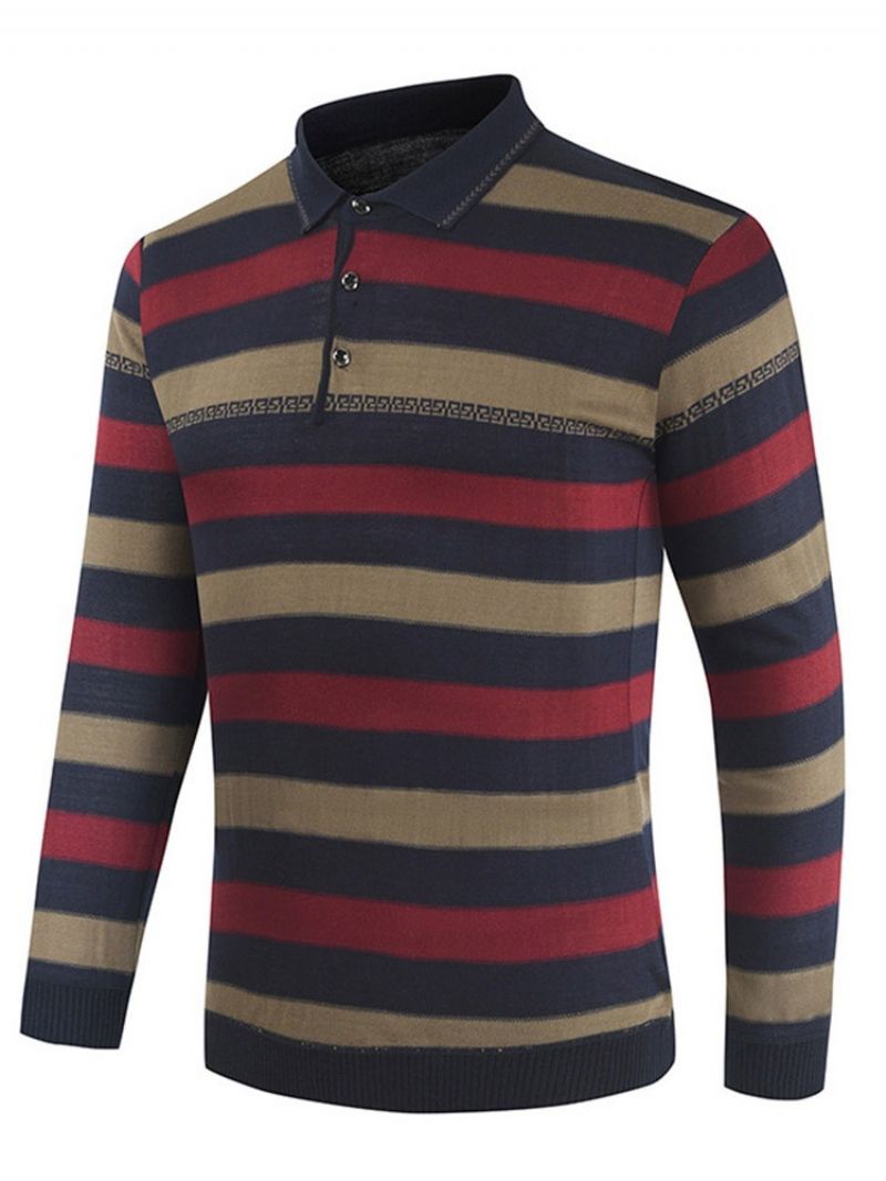 Stripe Polo Neck Standard Eurooppalainen Kevätpusero