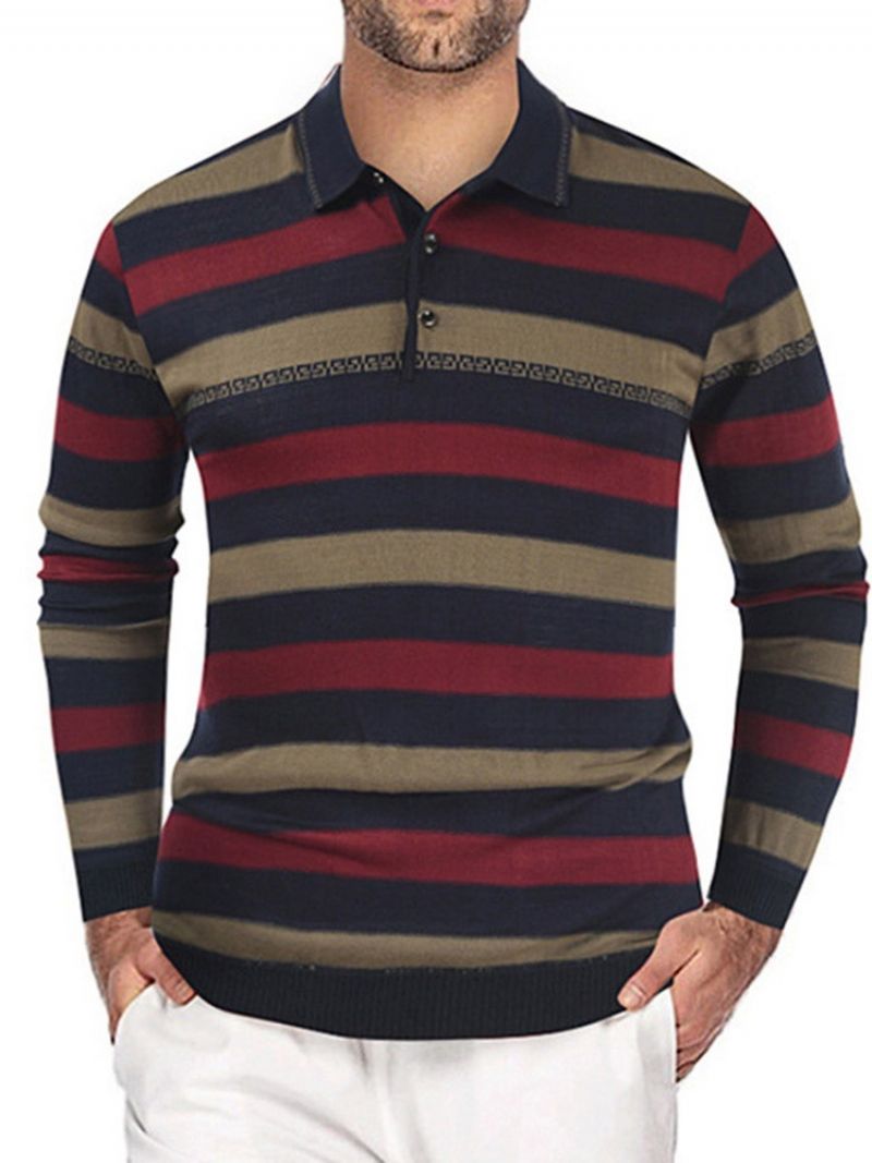 Stripe Polo Neck Standard Eurooppalainen Kevätpusero