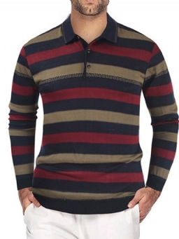 Stripe Polo Neck Standard Eurooppalainen Kevätpusero