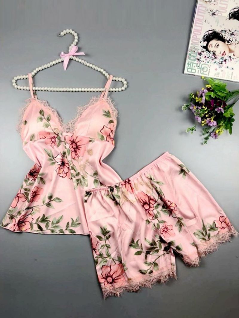 Lace Floral Satin Pyjama Camisole Short Sets Loungewear