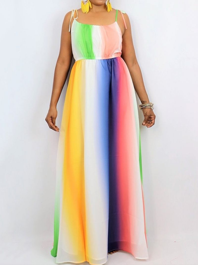 Tie-Dye Lattiapituinen Hihaton Color Block Maxi Mekko