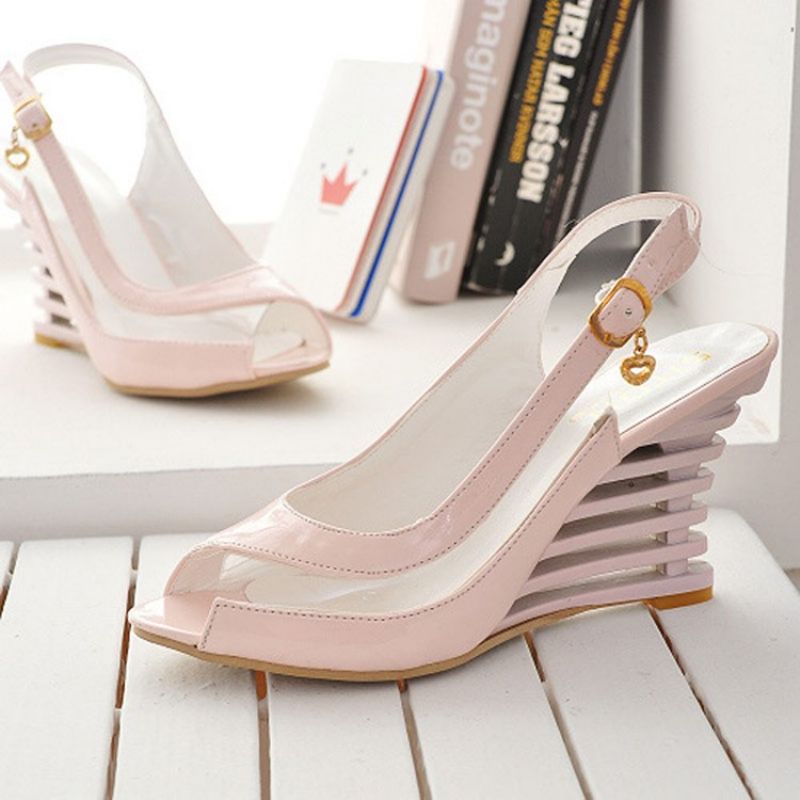 Kiiltonahkaiset Peep Toe Wedge Sandaalit