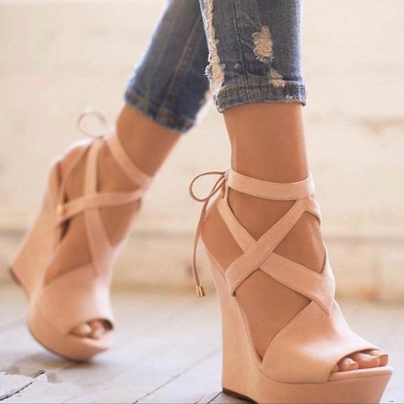 Open Toe Lace-Up Platform Wedge Sandaalit