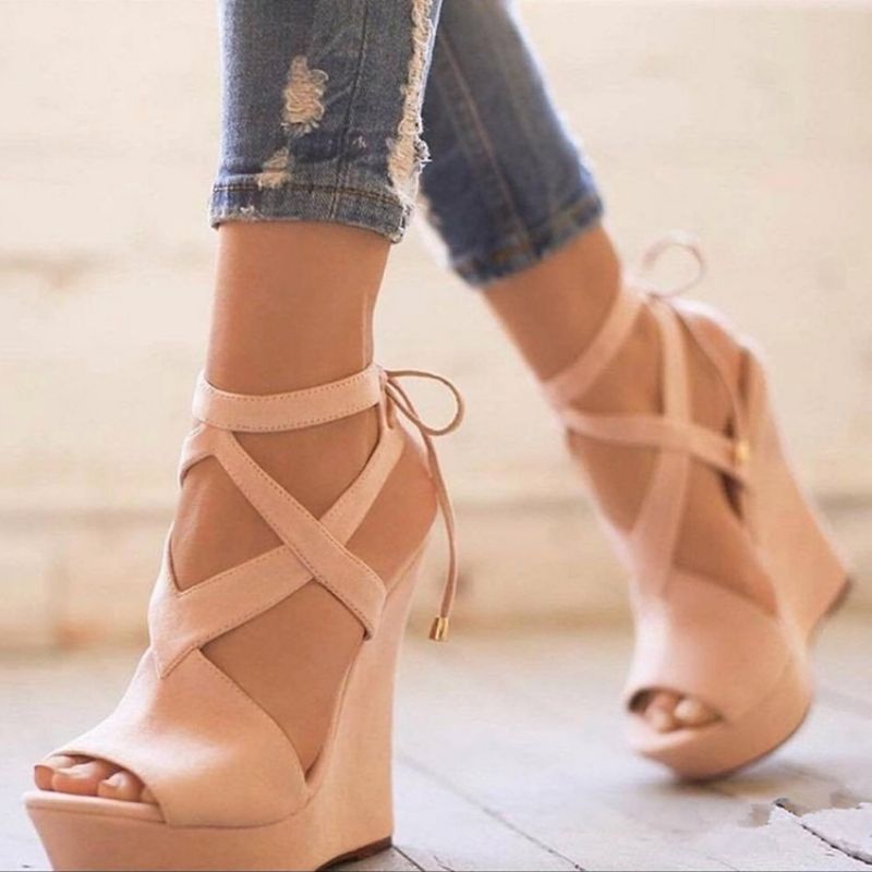 Open Toe Lace-Up Platform Wedge Sandaalit