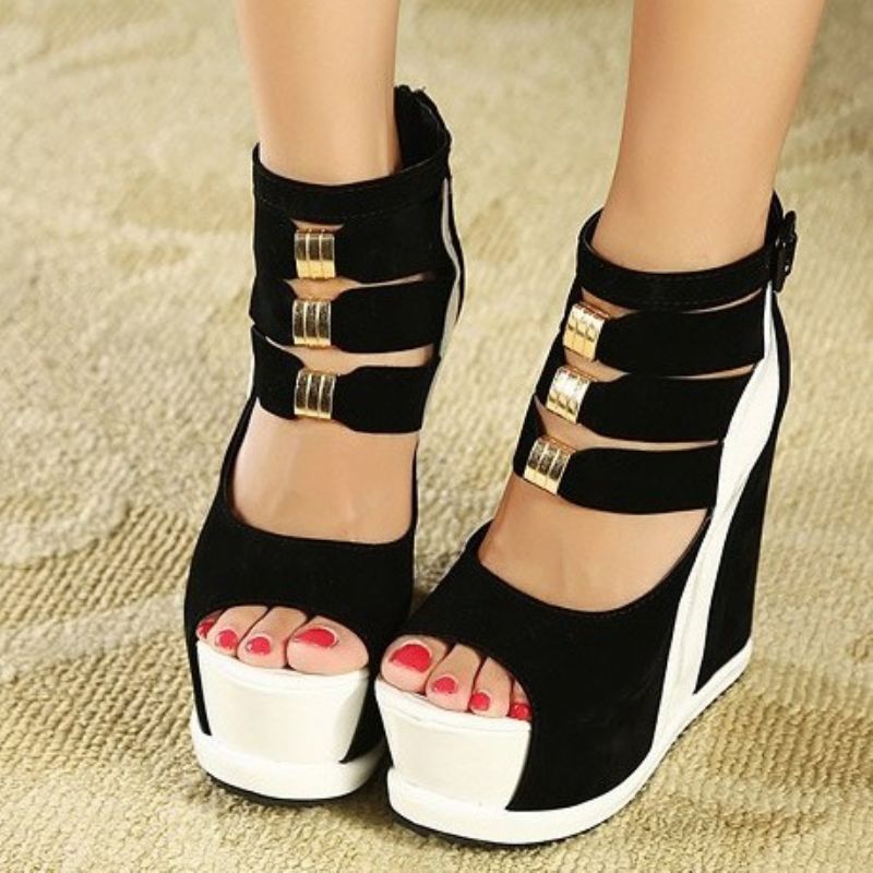 Peep Toe Wedge Heel Solki Platform Naisten Sandaalit