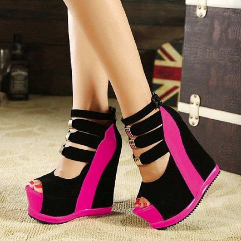 Peep Toe Wedge Heel Solki Platform Naisten Sandaalit