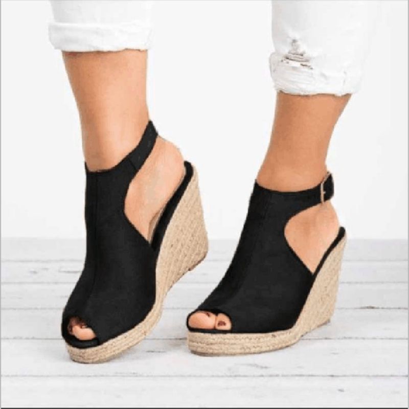 Pu Peep Toe Buckle Wedge Heel Sandaalit