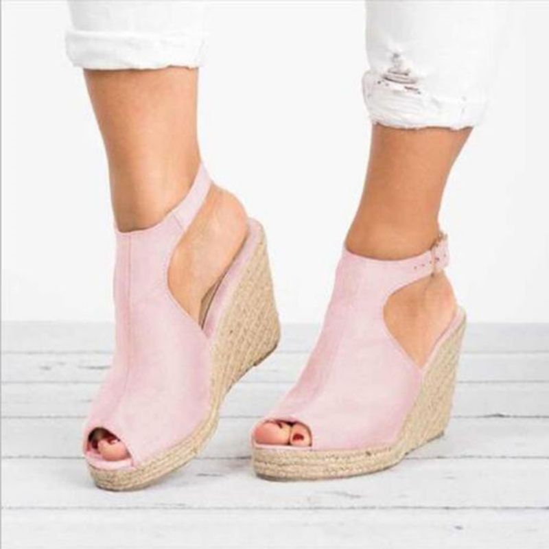 Pu Peep Toe Buckle Wedge Heel Sandaalit