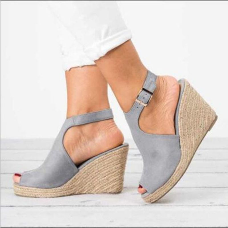 Pu Peep Toe Buckle Wedge Heel Sandaalit