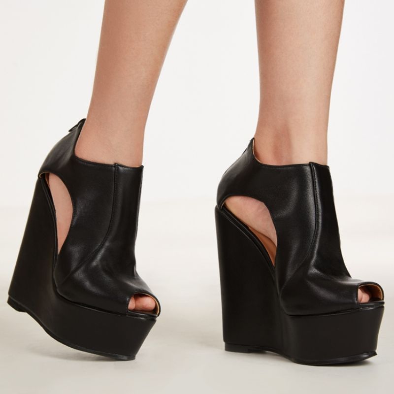 Pu Platform Peep Toe Wedge Sandaalit