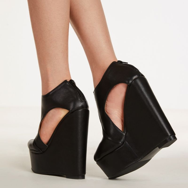 Pu Platform Peep Toe Wedge Sandaalit