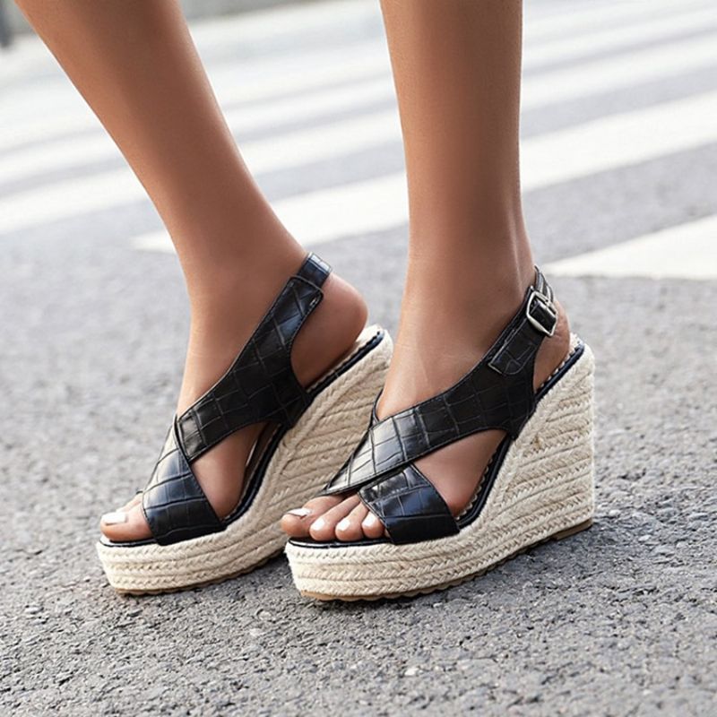 Solki Wedge Heel Open Toe Plain Platform Sandaalit