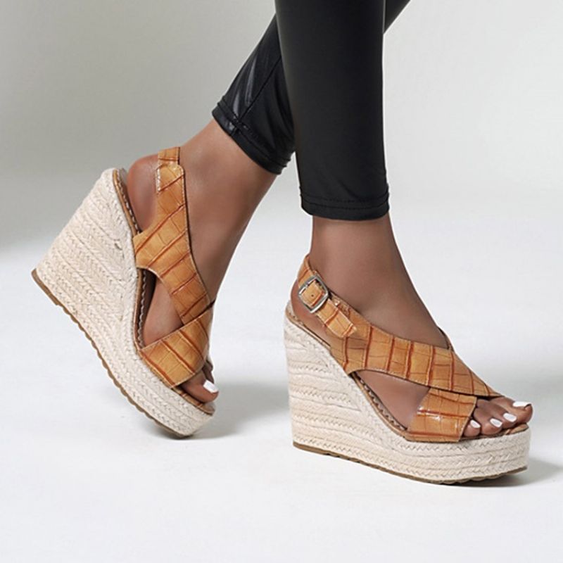 Solki Wedge Heel Open Toe Plain Platform Sandaalit