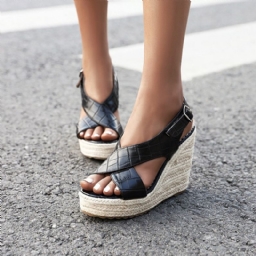 Solki Wedge Heel Open Toe Plain Platform Sandaalit