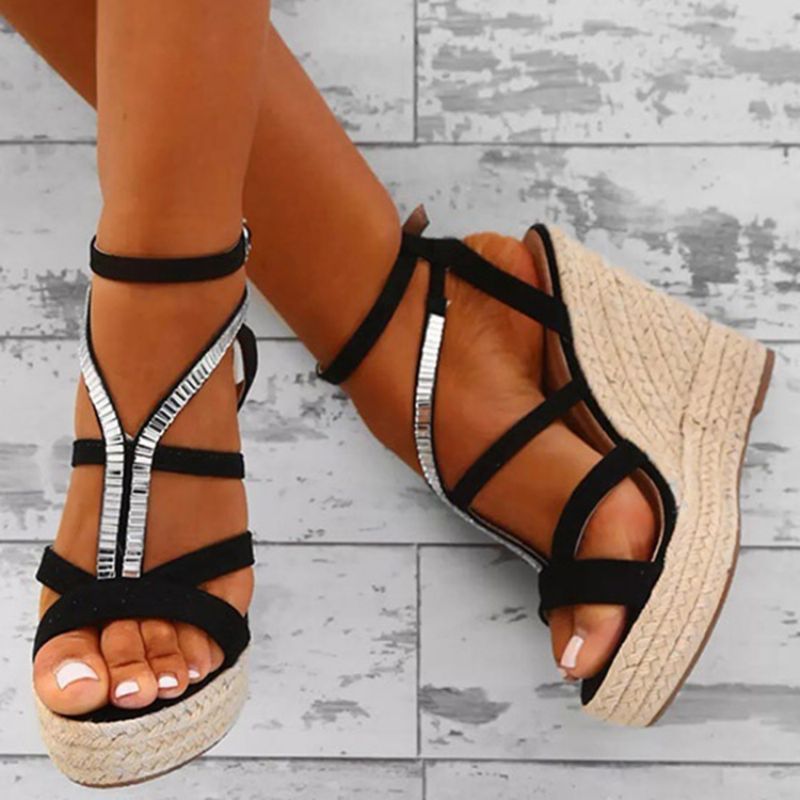 Strappy Woven Platform Strappy Wedge Heel Espadrille Sandaalit