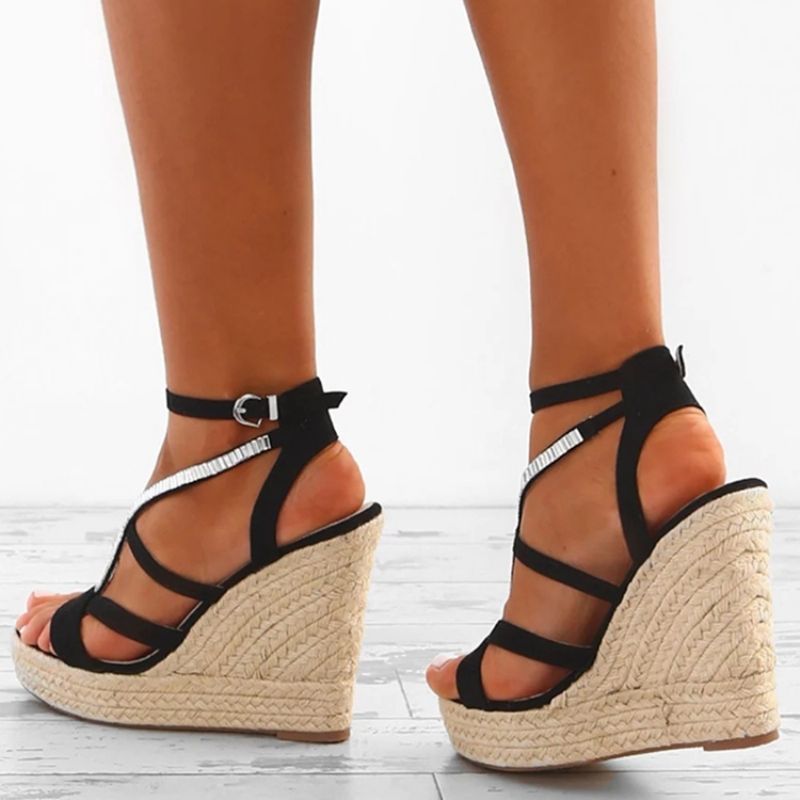 Strappy Woven Platform Strappy Wedge Heel Espadrille Sandaalit