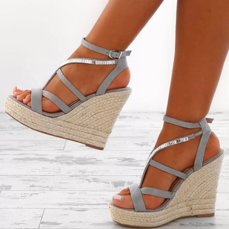 Strappy Woven Platform Strappy Wedge Heel Espadrille Sandaalit