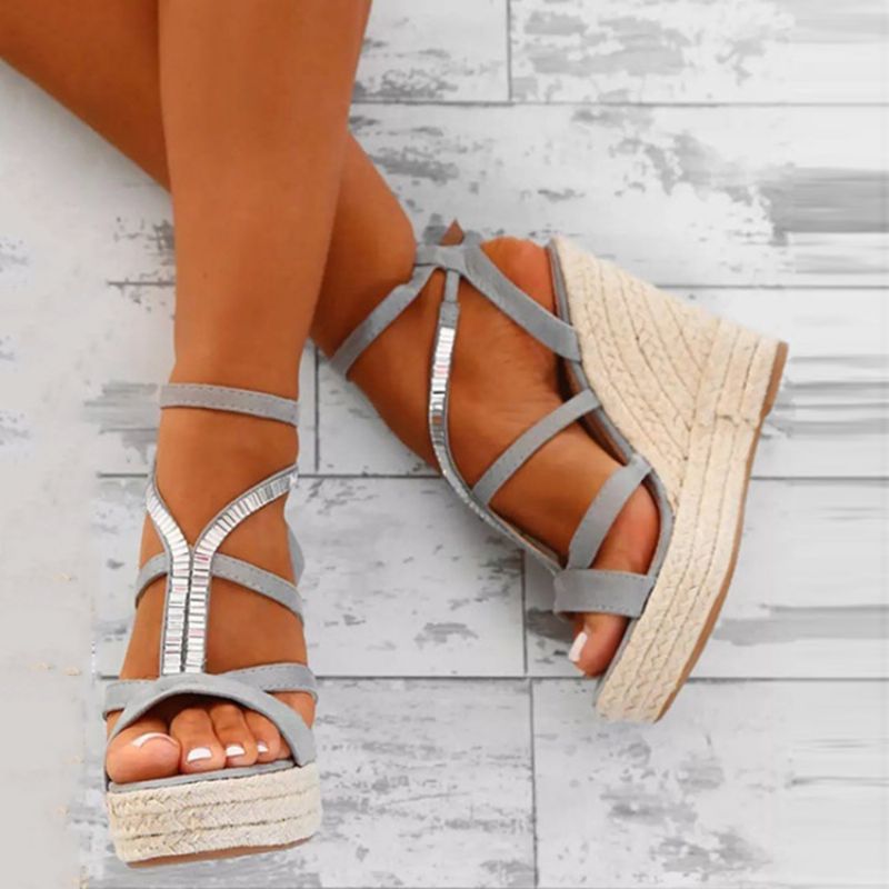 Strappy Woven Platform Strappy Wedge Heel Espadrille Sandaalit