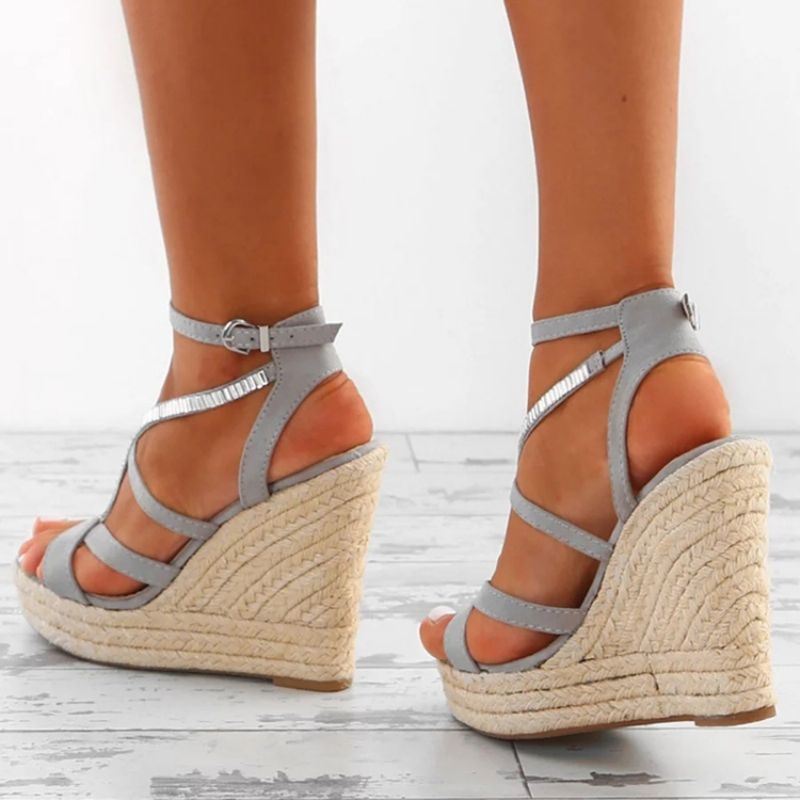 Strappy Woven Platform Strappy Wedge Heel Espadrille Sandaalit