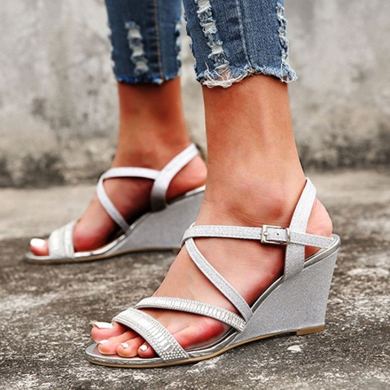 Wedge Heel Buckle Strappy Western Sandaalit