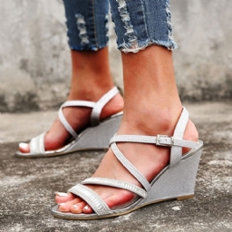 Wedge Heel Buckle Strappy Western Sandaalit