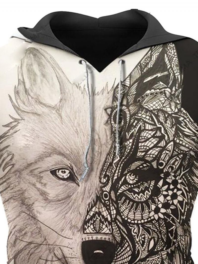 Print Pullover Animal Hooded Miesten Hupparit