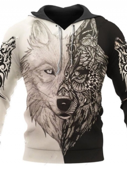 Print Pullover Animal Hooded Miesten Hupparit