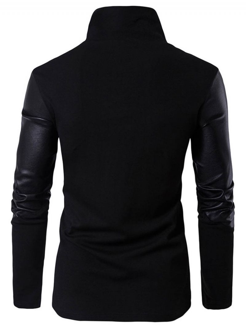 Pu-Neulottu Patched Stand Collar Slim Miesten Huppari