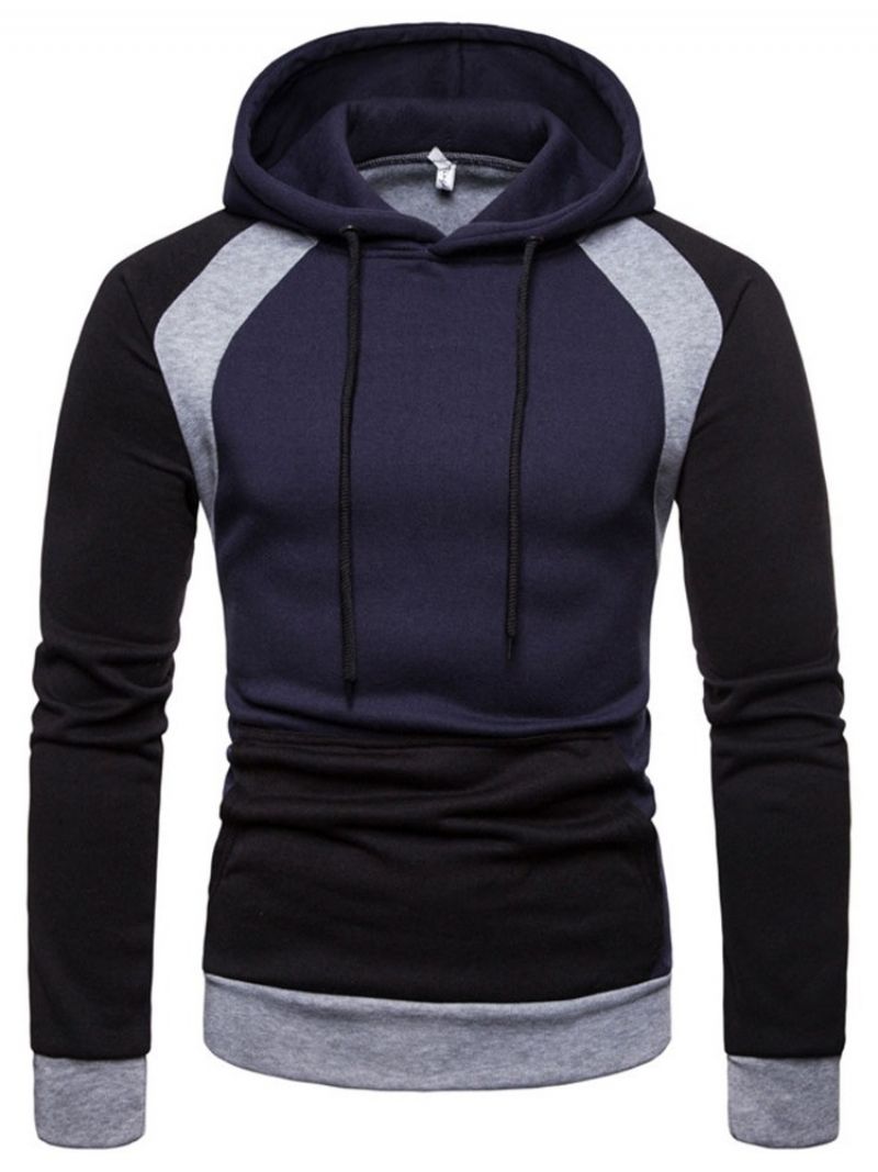 Pullover Color Block Pocket Hooded Slim Miesten Hupparit