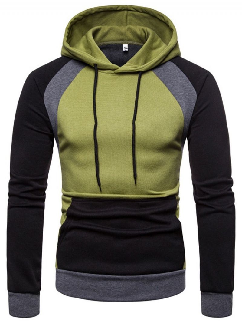 Pullover Color Block Pocket Hooded Slim Miesten Hupparit