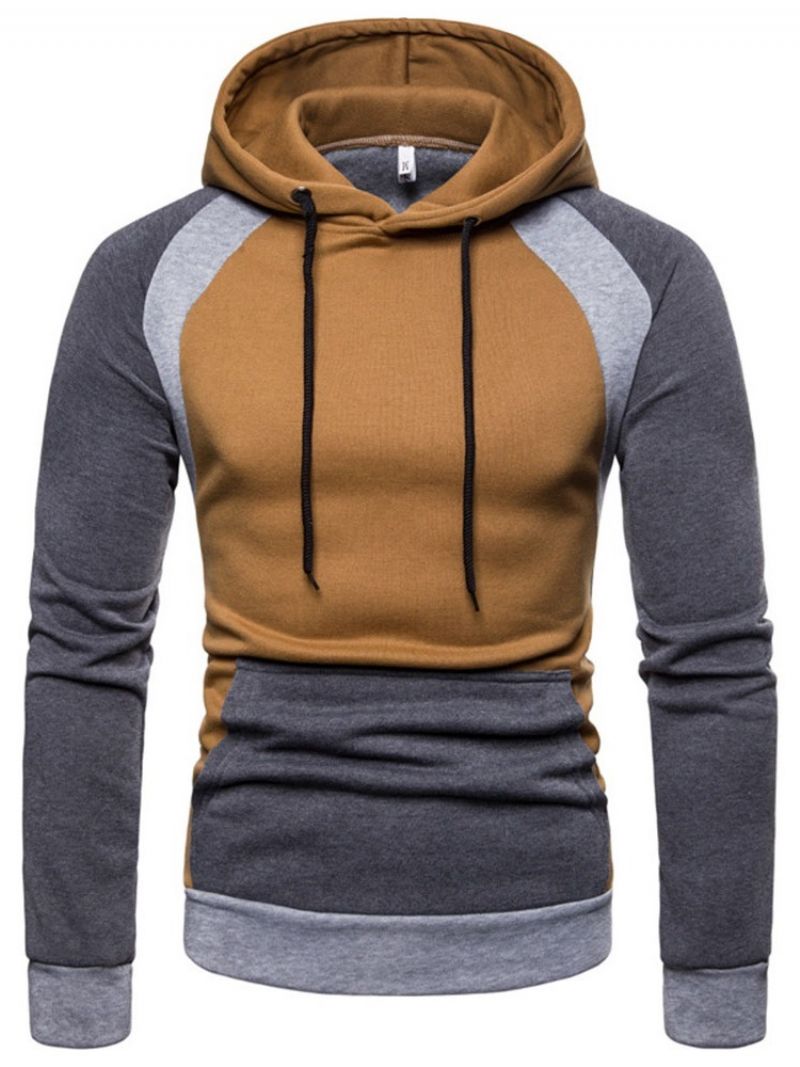 Pullover Color Block Pocket Hooded Slim Miesten Hupparit