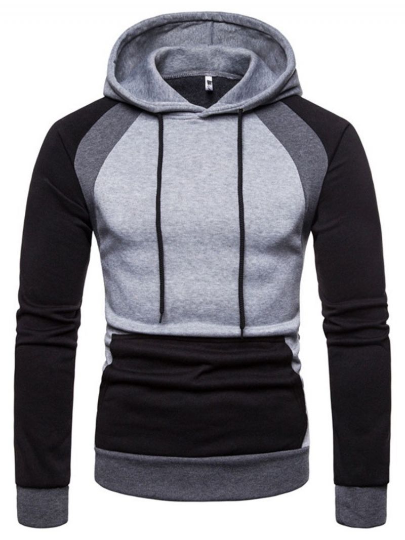 Pullover Color Block Pocket Hooded Slim Miesten Hupparit