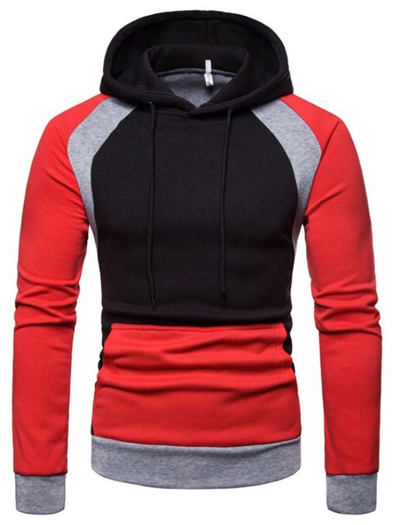 Pullover Color Block Pocket Hooded Slim Miesten Hupparit