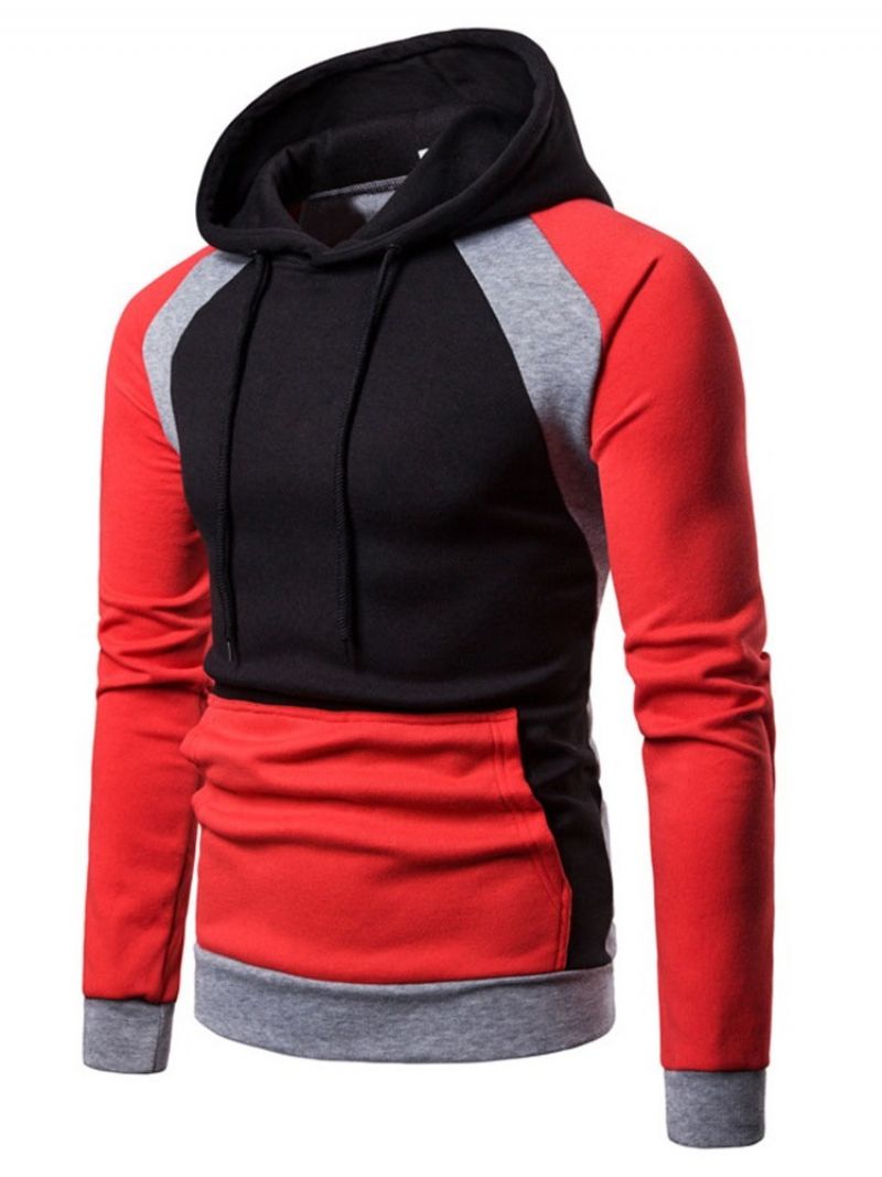 Pullover Color Block Pocket Hooded Slim Miesten Hupparit