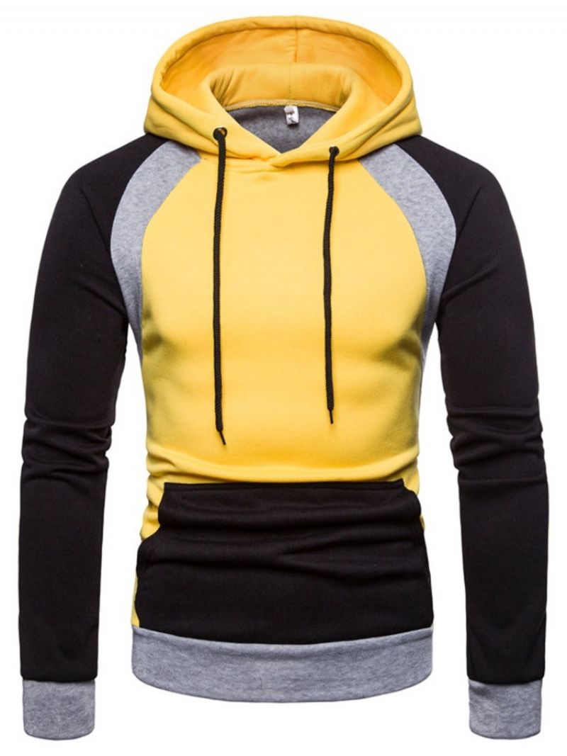 Pullover Color Block Pocket Hooded Slim Miesten Hupparit