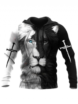 Viking Style Print Pullover Lion Slim Pullover Hupparit