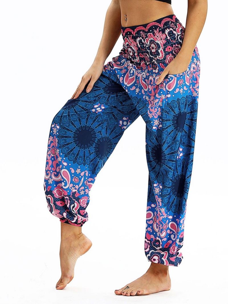 Boho Print Elastinen Vyötärö Yoga Harem Jogger Housut