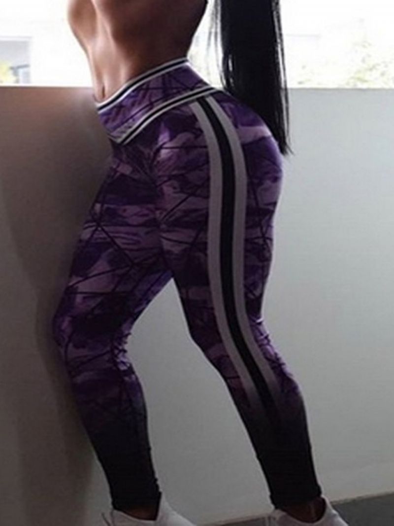 Color Block Print Täyspitkä Gym Sports Jooga Housut Korkea Vyötärö Tiktok Leggingsit