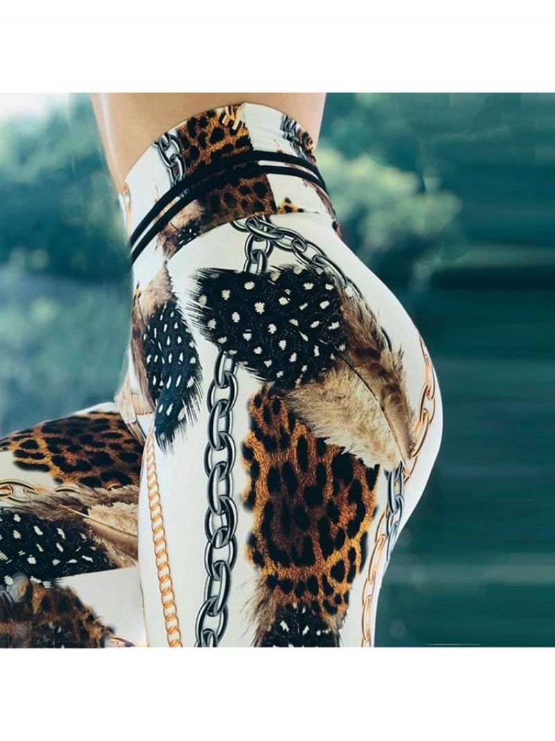 Ketju Leopard Print Color Block Korkea Vyötärö Naisten Leggingsit Jooga Housut Korkea Vyötärö Tiktok Leggingsit