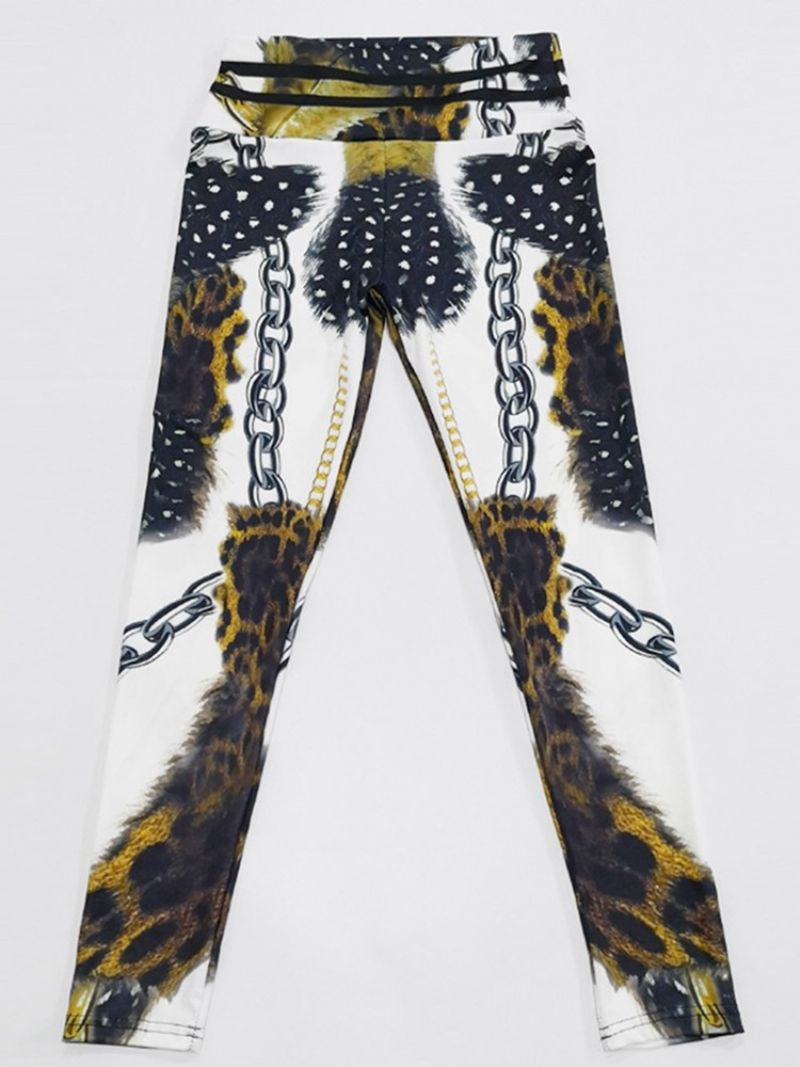 Ketju Leopard Print Color Block Korkea Vyötärö Naisten Leggingsit Jooga Housut Korkea Vyötärö Tiktok Leggingsit