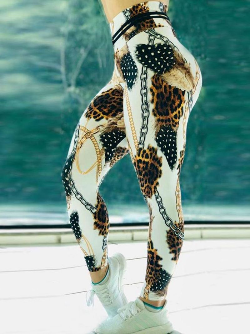 Ketju Leopard Print Color Block Korkea Vyötärö Naisten Leggingsit Jooga Housut Korkea Vyötärö Tiktok Leggingsit