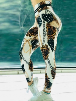 Ketju Leopard Print Color Block Korkea Vyötärö Naisten Leggingsit Jooga Housut Korkea Vyötärö Tiktok Leggingsit