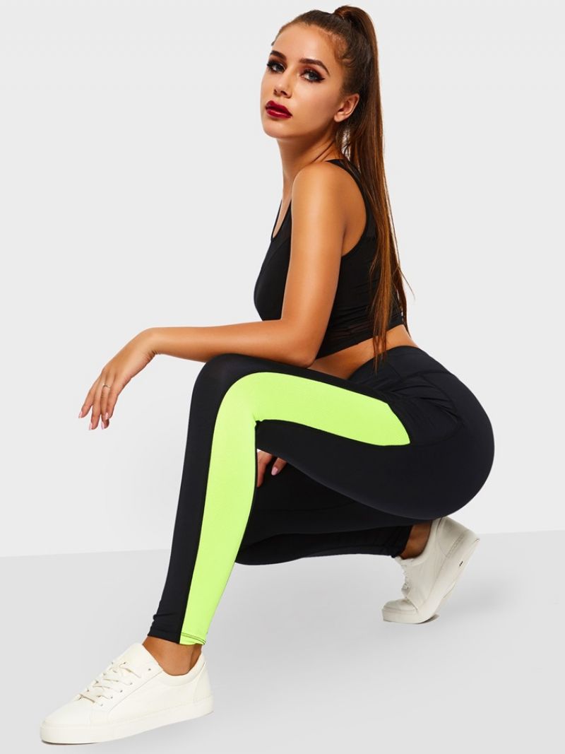 Naisten Anti-Sweat Color Block Taskut Juoksujooga Leggingsit Joogahousut Korkea Vyötärö Tiktok Leggingsit