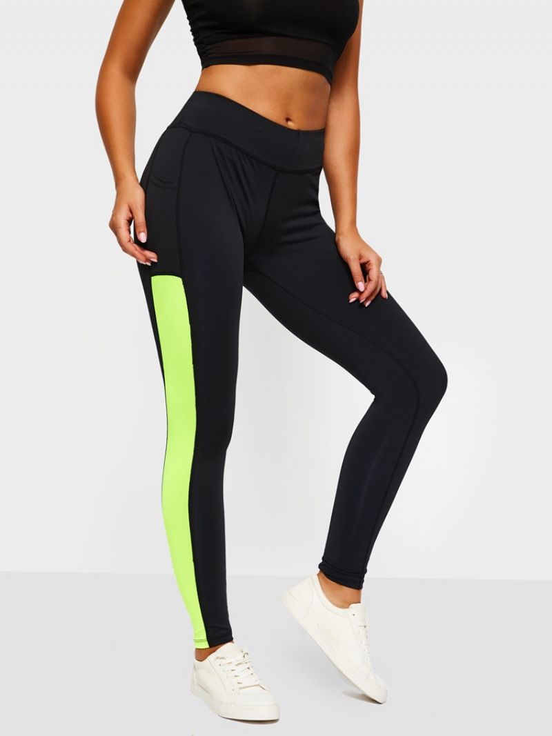 Naisten Anti-Sweat Color Block Taskut Juoksujooga Leggingsit Joogahousut Korkea Vyötärö Tiktok Leggingsit